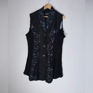Tivoli Of Ireland‎ Black Boiled Vest Crochet Mixed Media XL